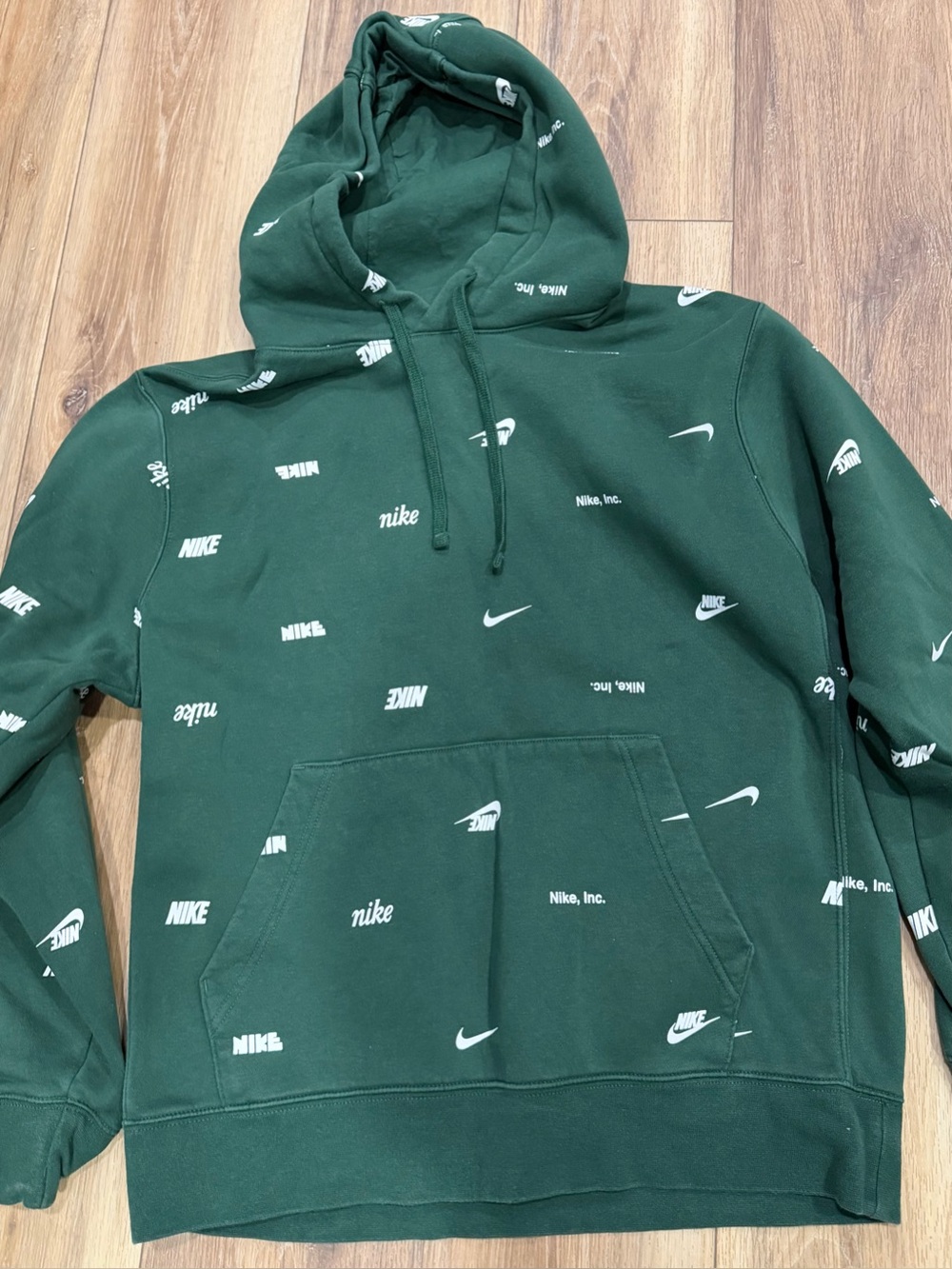 Men’s Large Nike Logo Forest Green All-Over Logo Pullover Hoodie